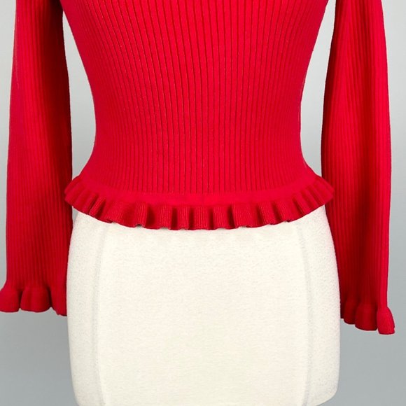 Parker Gyladyce Off Shoulder Ruffle Trim Knit Sweater Strawberry Red size Large - Picture 6 of 12